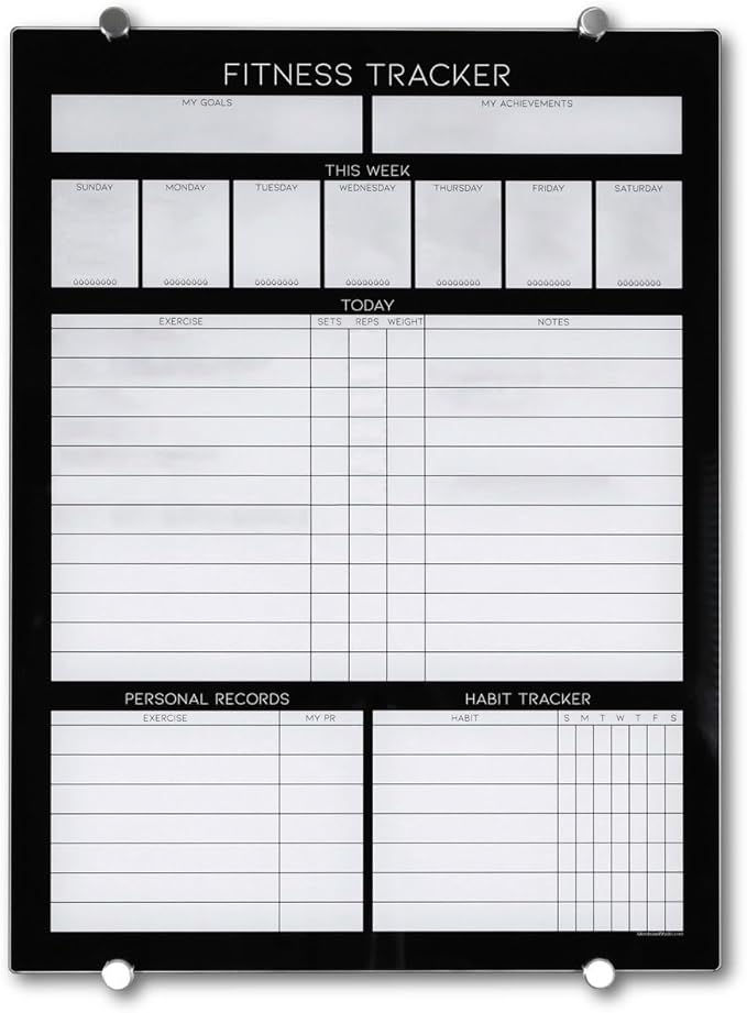 GLASSBOARD STUDIO High-End Tempered Glass Dry Erase Whiteboard - Ideal Planner, Goal and Task Board for Fitness Tracking - Perfect Schedule Board for Home, Apartment, and Gym Use (18in x 24in)