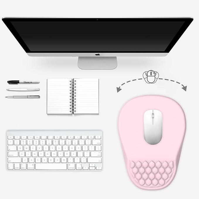 Ergonomic Mouse Pad Wrist Support, with Memory Foam & Non-Slip PU Base, Comfortable Massage Design Mouse Pad Relieve Wrist Fatigue&Pain, Suitable for Computer, Office and Home(01Pink)
