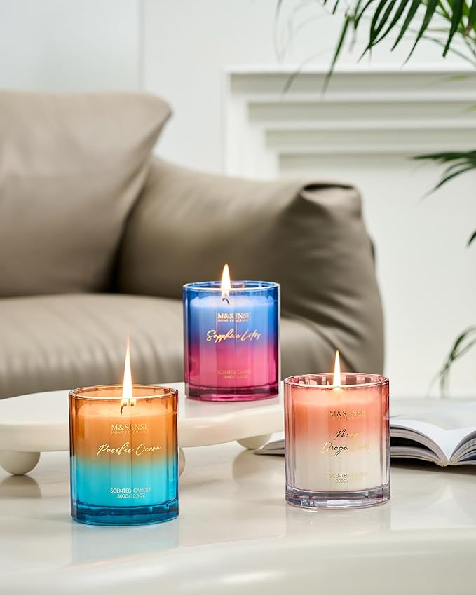 M&SENSE Summer Water Lily Scented Candle, 10.6oz Natural Soy Wax Non Toxic 60-Hour Burn Time Cotton Wick Aromatherapy Candle for Women, Housewarming & Luxury Gifts