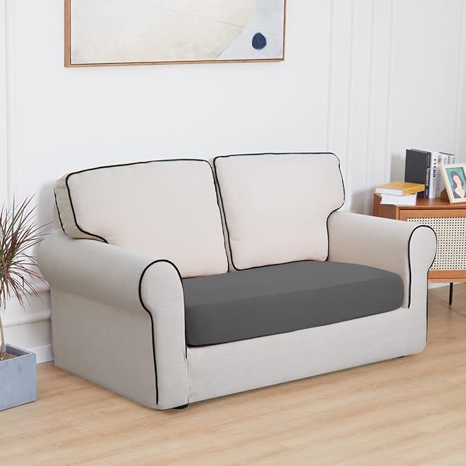 Easy-Going 100% Waterproof Loveseat Sofa Seat Cushion Slipcovers Couch Cushion Cover Stretch Furniture Protector for Kids, Pets (Loveseat Cushion, Gray)