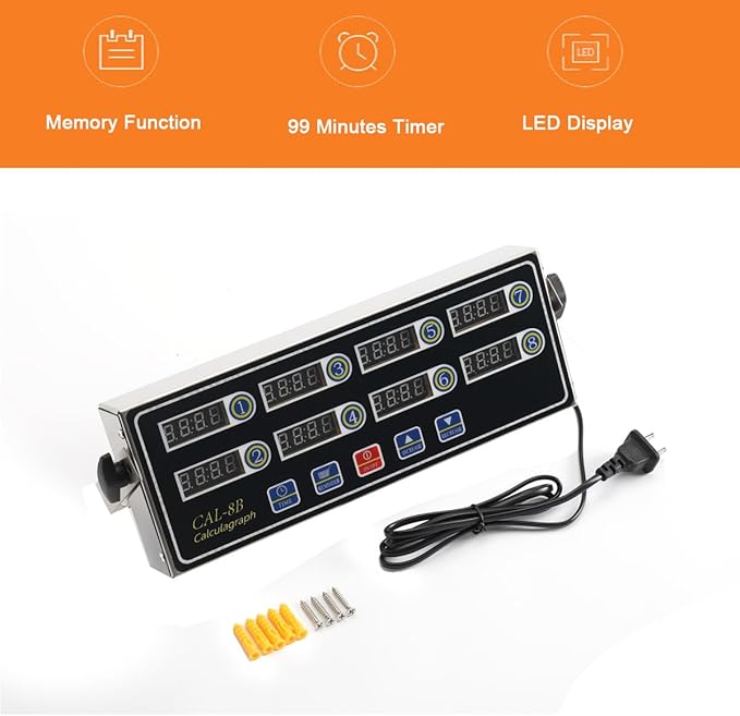 8-Channel Digital Kitchen Timer, Stainless Steel Commercial Restaurant Timer with Adjustable Loud Alarm & Waterproof Keypad for Home Restaurant Kitchen