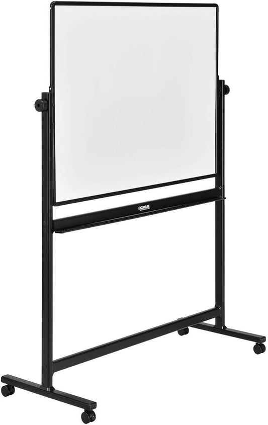 Global Industrial Rolling Magnetic Dry Erase Whiteboard, Double Sided Reversible, 48 x 36, Black Frame