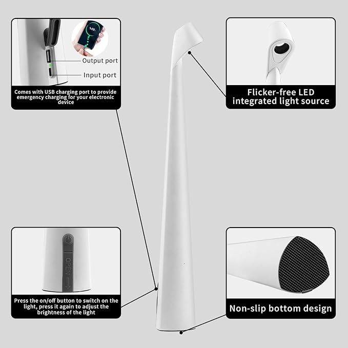Cordless Portable LED Table Lamp,Built-in Rechargeable Battery-5000mAH,Dimmable Touch Small Desk Lamp with 3-Level Brightness for Bedroom/Living Room/Office (White)