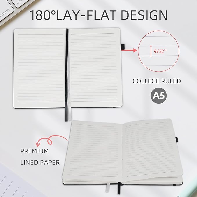 Notebooks Journal for Women Men 5 Pack Bulk Leather Hardcover with Pen Holder A5 160 Pages 100 GSM Thick Paper for Work School Lined Sky Blue