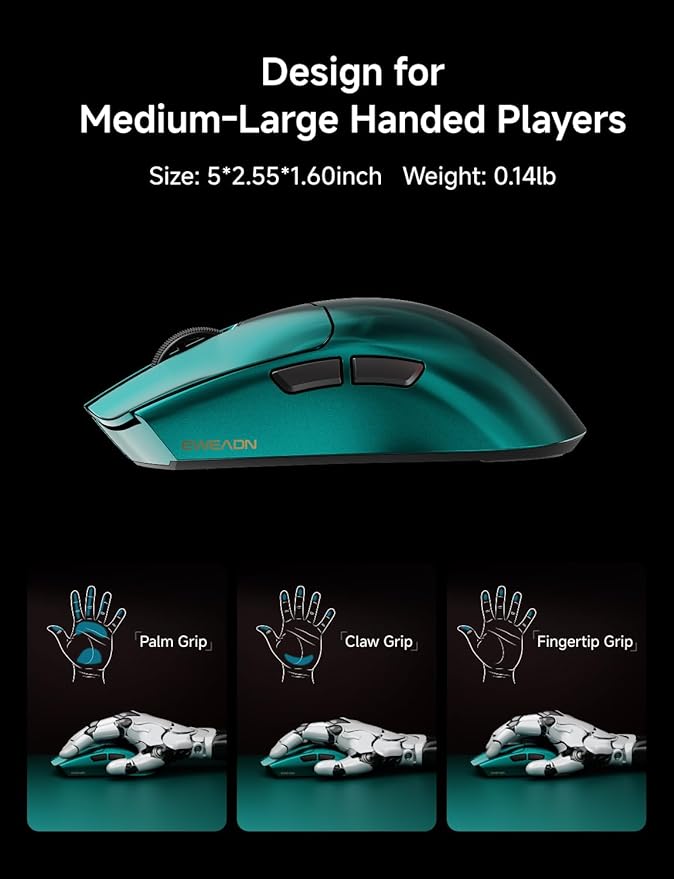 S9 Max Wireless Gaming Mouse, 59G Ergonomic Computer Mouse, Triple Modes, 8K Polling, 26K DPI, PAW3395 Optical Sensor, Kailh Switch, 250h Battery Life, Programmable for PC/Win/Mac(Green)