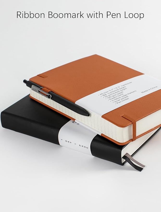 Thick College Ruled Notebook with 366 Numbered Pages, A5 Journal for Writing with 100GSM Lined Paper, Hardcover Leather Notebooks for Women Men School Note Taking Office Work Diary, 5.7"x8.3" Navy