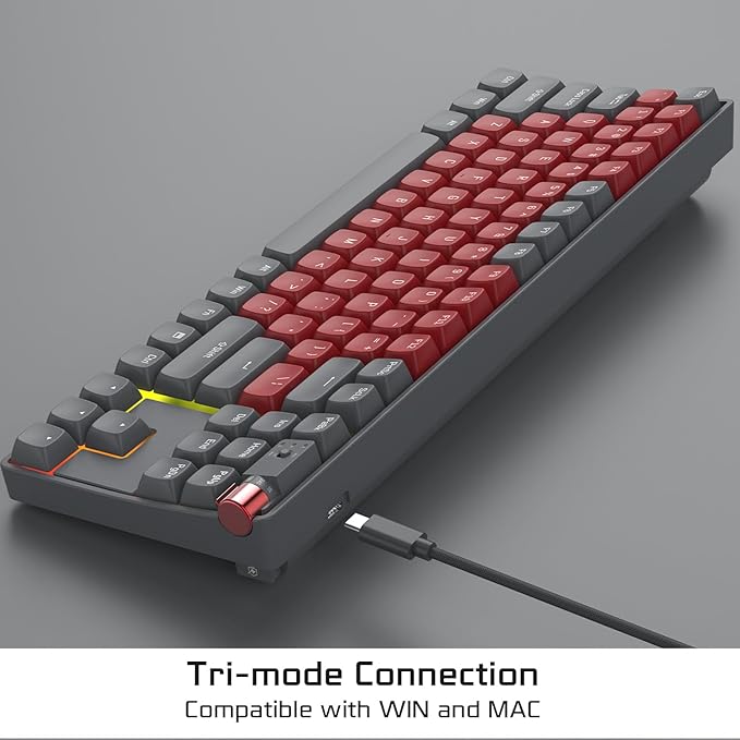 R87 Wireless Mechanical Keyboard, Hot Swappable Wired/2.4G Wireless/Bluetooth Keyboard with RGB Light for Windows & Mac, PBT Keycaps, G Pro 3.0 Yellow Switch, Night Crimson
