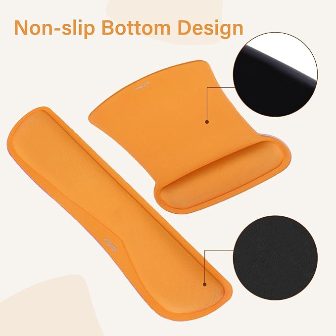 MOSISO Keyboard Mouse Pad Set, Large Gaming Mousepad&Keyboard Wrist Rest&Mouse Wrist Rest&Coaster, Ergonomic Non-Slip Mousepad&Easy Typing Cushion with Memory Foam for Home Office, Orange