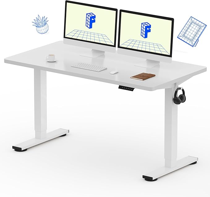 FLEXISPOT EN1 One-Piece Electric White Standing Desk 55 x 28 Inch Desktop Adjustable Height Desk for Home Office and Computer Workstation (White Frame + 55" White Top, 2 Packages)