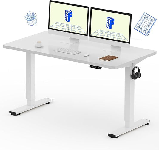 FLEXISPOT EN1 One-Piece Electric White Standing Desk 55 x 28 Inch Desktop Adjustable Height Desk for Home Office and Computer Workstation (White Frame + 55" White Top, 2 Packages)