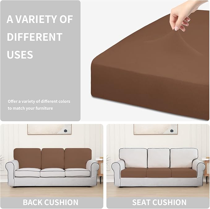 Easy-Going 100% Waterproof Chair Oversized Sofa Seat Cushion Slipcovers Couch Cushion Cover Stretch Furniture Protector for Kids, Pets (3-Piece Oversized Sofa Cushion, Brown)