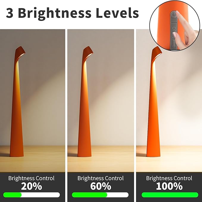 Cordless Portable LED Table Lamp,Built-in Rechargeable Battery-5000mAH,Dimmable Touch Small Desk Reading Lamp with 3-Level Brightness for Bedroom/Living Room/Office (Orange)