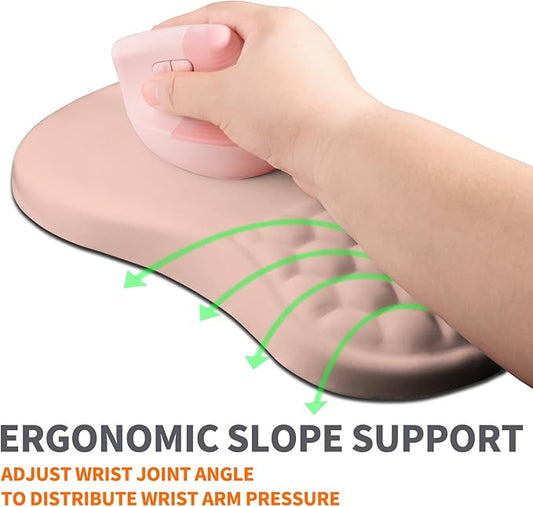 Ergonomic Joint Wrist Support Mouse Pad with Memory Foam Cushion Massage Bump, Carpal Tunnel Pain Relief Mousepad Slope Design for Wrist Rest, 11.8x7.9 in, Rose Pink