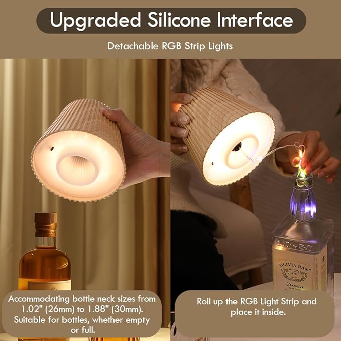 WILIT Wireless Bottle Lamp for Liquor Bottles, 3-Level Brightness LED Night Lights, Wine Lamp for Home Decor, Unique Table Lamp with RGB Lights, Rechargeable Bottle Lights for Bedroom, Black