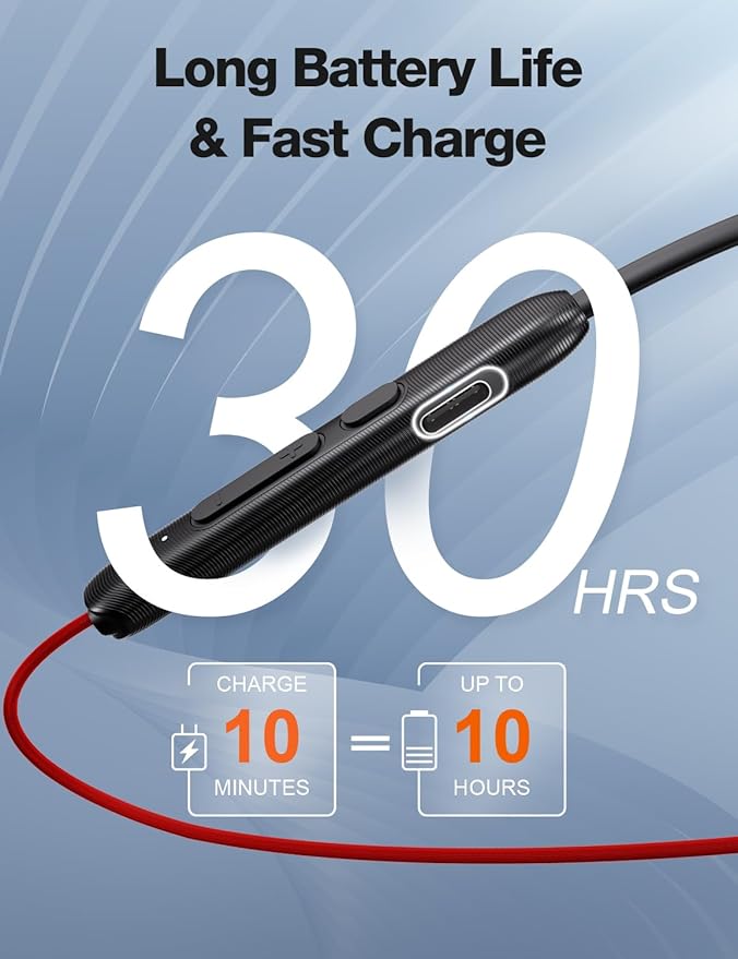 Bluetooth Headphones,V5.2 Wireless Bluetooth Earbuds w/Mic in-Ear Magnetic Neckband Earphone 30Hrs Playtime, IPX7 Sweatproof Deep Bass Headset for Phone Call Music Sports (Red)