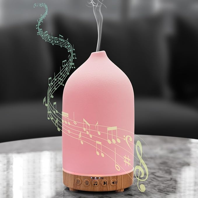 200ML White Noise Ceramic Diffuser,Sleep Sound Machine with 20 Natural Soothing Sounds, 7 Color Lights,Essential Oil Diffuser, Timer for Baby, Kids, Adults, Office, Home(White Grain) Upgrade