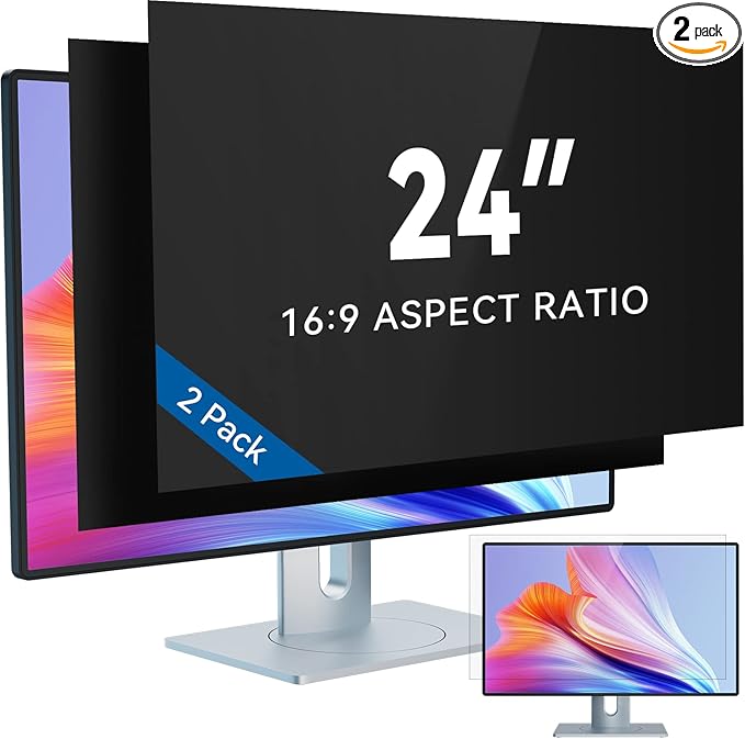 IPROKKO [2-Pack] 24 Inch Computer Privacy Screen Filter for 16:9 Widescreen Monitor, Removable 24inch Anti Blue Light Glare Privacy Shield, Anti Spy Security Protector for Hp Dell Asus Acer Samsung