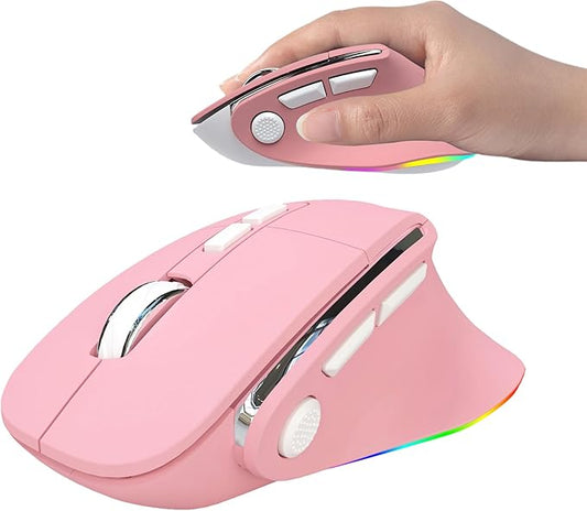 Ergonomic Mouse Dual Mode(Bluetooth+USB)Pink Rechargeable Vertical Carpal Tunnel Cordless Bluetooth Mice for PC/Laptop/Computer/Tablet/ipad/Macbook Air/Pro Office Work Women Girl Gift,Double Click Key