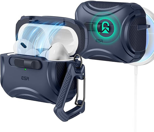 ESR for AirPods Pro 2 Case (2023/2022/2019, 2nd/1st Gen), Compatible with AirPods Pro 2nd Generation (USB-C/Lightning Cable), Effortless MagSafe, Drop-Proof Lock, Easy Open, Cyber Series,Blue