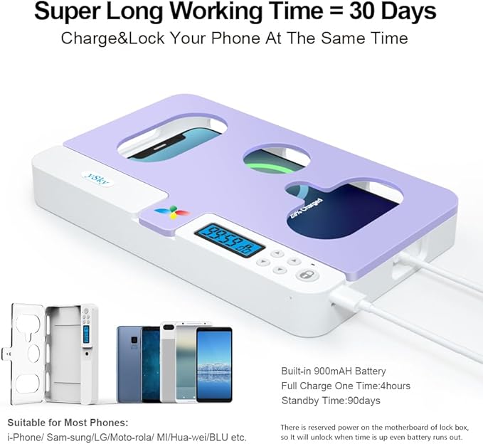 ySky Portable Phone Timer Lock Box for iPhone and Android Phones, Self-Control Timer Phone Locker to Help Kids,Students, Adults Focus Back,Prevent Excessive Games, Mobile Phone Addiction(Purple)