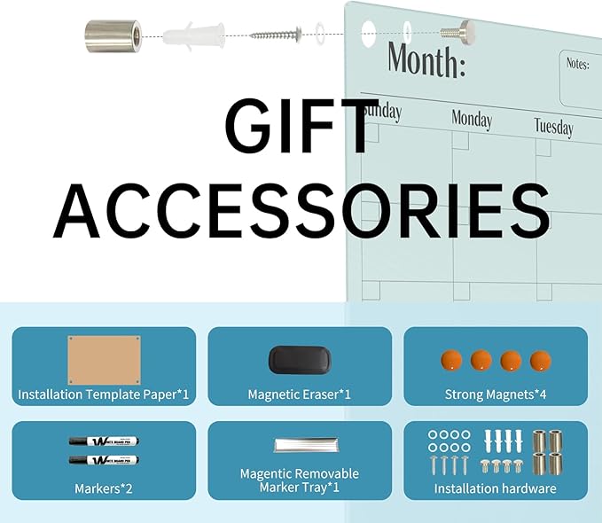 Magnetic Glass Dry Erase Board Calendar- White Board 48 x 36 Inch Wall Mounted Glass Monthly Whiteboard, Large Frameless Glass White Board for Wall Office, Home & School