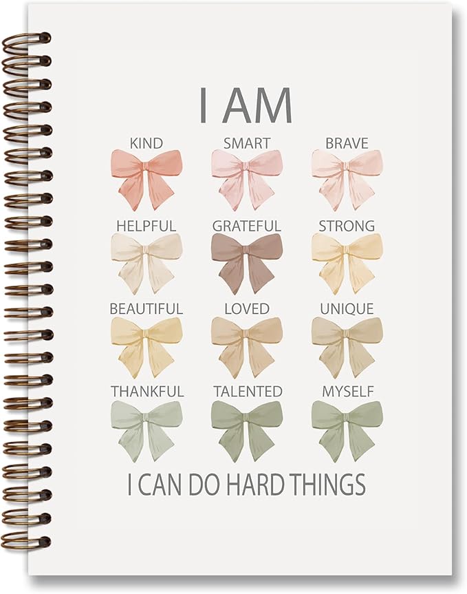 Preppy Notebook Journal,I Can Do Hard Things Inspirational Notebook,Affirmation Journal,Coquette Bows Aesthetic Notebook,Inspirational Gifts for Women,Spiral Notebook 5.5x8.3 Inch