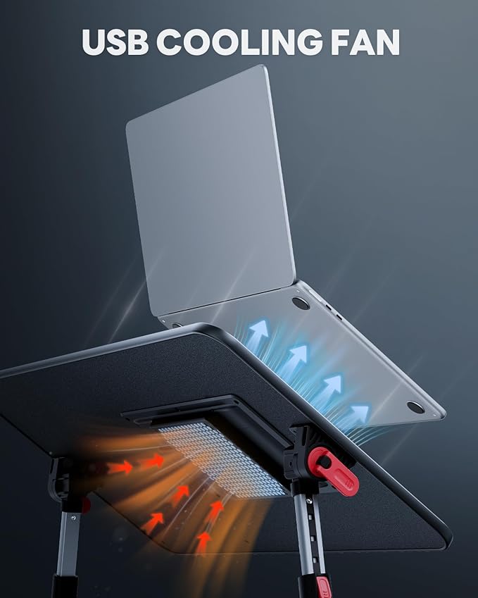 Laptop Desk for Bed with Cooling Fan, SAIJI Height & Angle Adjustable Laptop Stand for Bed, Lap Desk Tray Table, Lightweight Foldable Portable Computer Table for Couch Sofa Chair Floor Desk (Black)