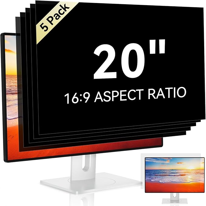 [5-Pack] 20 Inch Computer Privacy Screen for 16:9 Widescreen Monitor, Anti Glare Anti-UV Eye Protection Desktop PC LED Monitor Filter, Removable Anti-Scratch Screen Film 20in