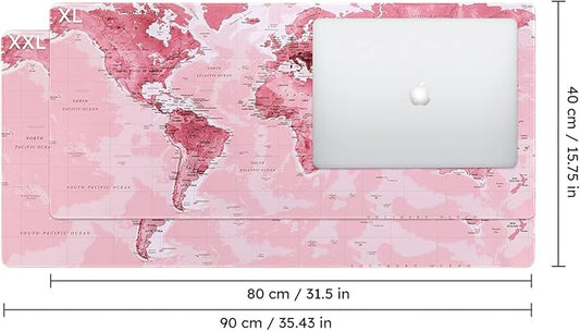 iCasso Extended Gaming Mouse Pad (35.4x15.7 in), Large 3mm Non-Slip Rubber Base Mousepad with Stitched Edges, Waterproof Keyboard Mouse Mat Desk Pad for Work, Game, Office, Home - Pink World