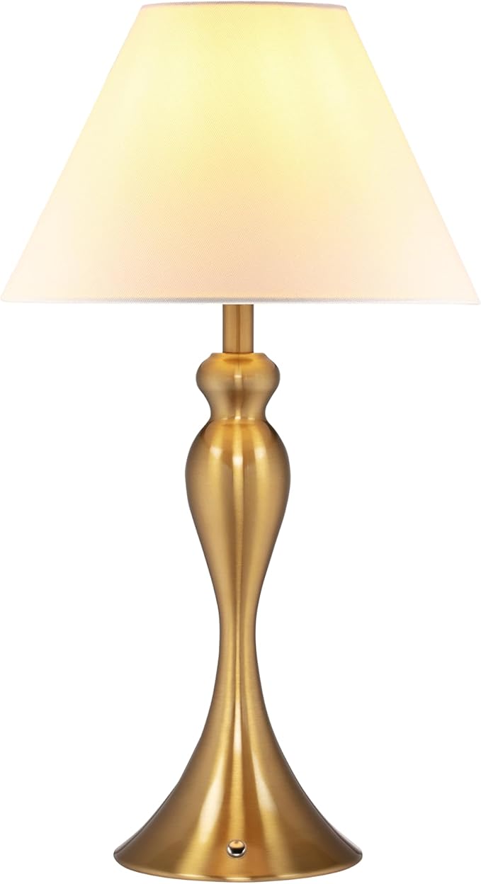 O'Bright Ember Cordless Table Lamp – Rechargeable, Touch Dimmable, Battery Operated, E26 LED Bulb, Type-C Fast Charging, Portable Lamp for Bedroom, Living Room, Office, Antique Brass