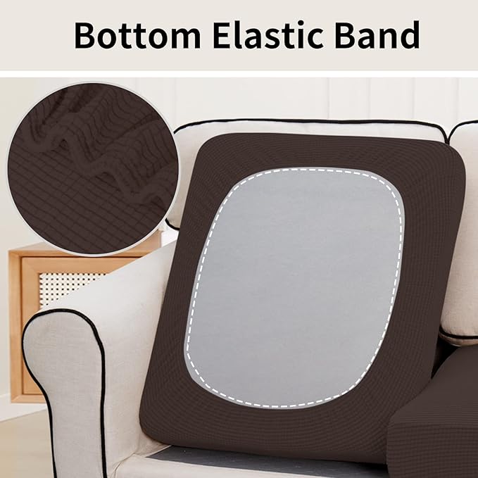 Easy-Going Stretch Individual Loveseat Couch Cushion Cover Sofa Cushion Furniture Protector Sofa slipcover Soft Flexibility with Elastic Bottom (2-Piece Loveseat Cushion Cover, Chocolate)