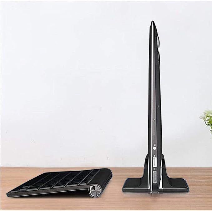 Vertical Laptop Stand for Desk [Adjustable] Sturdy Aluminum Dock Fits All Laptops (up to 20.3 inches) Space Saving, Modern Compact Holder, Compatible with MacBook Pro/Air, Surface, HP, Dell (Black)