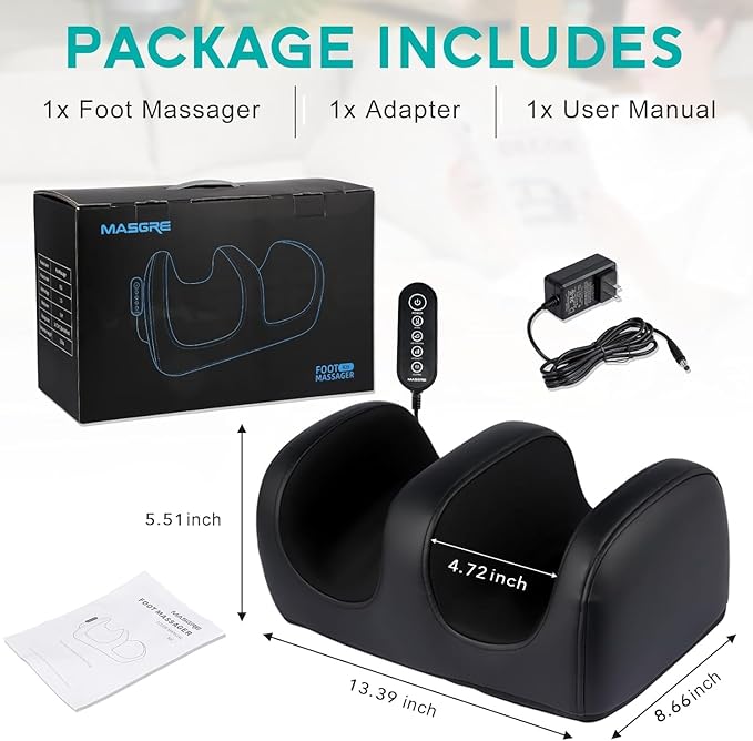 Electric Foot Massager Machine with Heat, Shiatsu Kneading Feet and Calf Massagers for Relaxation, Plantar Fasciitis Relief, Deep Tissue Massage, Gifts for Mom & Dad, Wired Remote