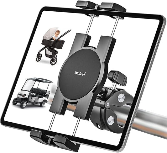 Stroller Tablet Holder for Baby, Phone iPad Holder Mount Handlebar Clamp for Golf Cart, Wheelchair, Scooter, Gym Bicycle, Workout Equipment, Tripod for iPad Pro 12.9, Air, Mini, Tabs, iPhone (4.7-13")