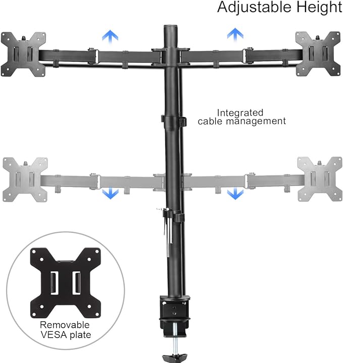 Suptek Dual Monitor Desk Mount, Adjustable Dual Monitor Arm for 2 Computer Screens up to 27 inch, Extra Tall 31.5" Pole Dual Monitor Stand for Desk, Holds up to 22 lbs(MD6842)