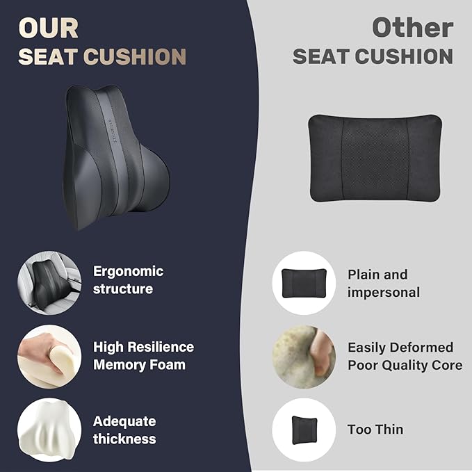Coverado Lumbar Support Pillow for Car, Ergonomic Memory Foam Back Pillow for Office Chair, Back Cushion for Back Pain Relief, PU Leather Car Lumbar Support for Driving Seat - Beige