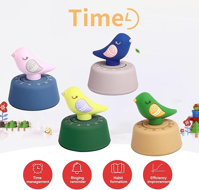 Mechanical Kitchen Timer, Cute Wind Up 60-Minute Manual Countdown for Kids, Classroom, Home, Study and Cooking