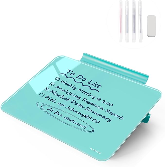 TSJ OFFICE Small Desktop Whiteboard - Glass Dry Erase Board 8 X 6 Inches Tabletop Easel Whiteboard with Stand, Desk Board Buddy for Artist, Teacher and Student