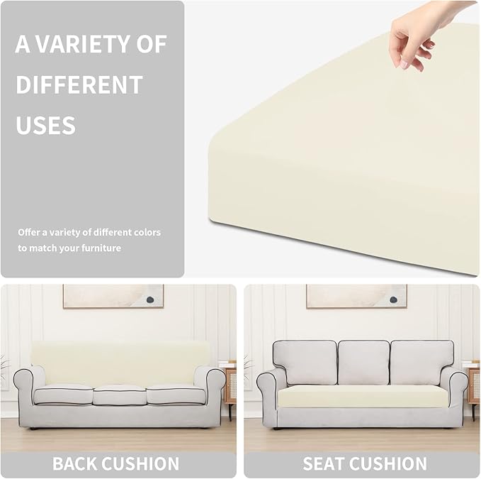 Easy-Going 100% Waterproof Oversized Sofa Seat Cushion Slipcovers Couch Cushion Cover Stretch Furniture Protector for Kids, Pets (Oversized Sofa Cushion, Ivory)