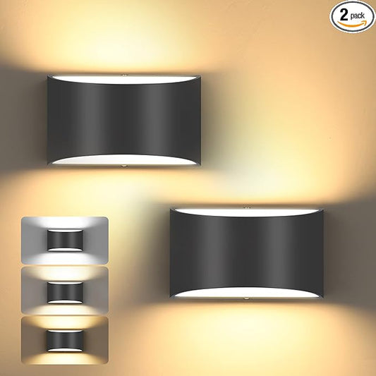 TRLIFE Modern Wall Sconces, 3000K/4000K/6000K Selectable and Dimmable LED Wall Sconce 12W Aluminum Wall Mounted Light Set of 2 Hardwired Wall Sconces for Bedroom Bedside Living Room Hallway(Black,2P)