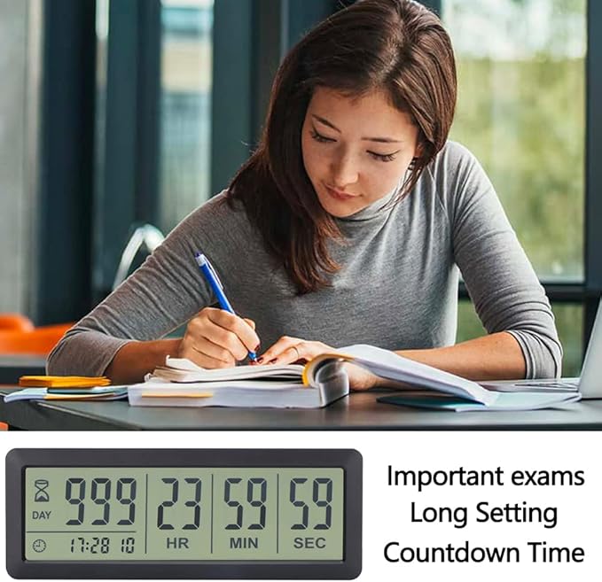 Digital Countdown Days Timer - Black Upgraded Big 999 Days Count Down Clock with Stand Strong Magnetic Back for Vacation Retirement Wedding Holiday