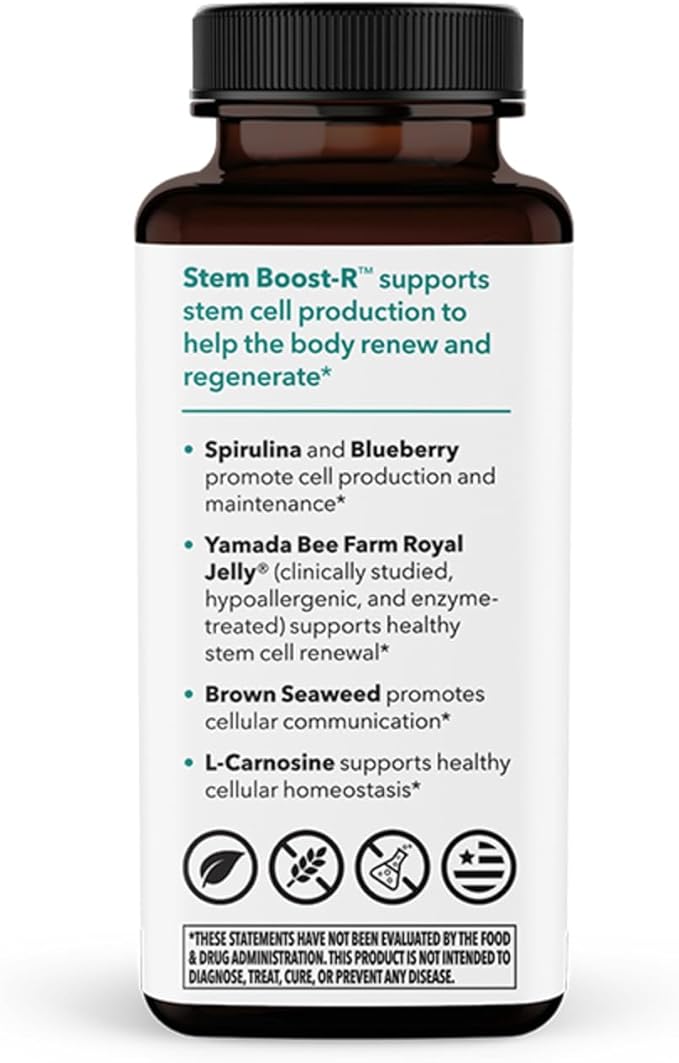 LifeSeasons Stem Boost-R - Stem Cell Support - Naturally Repair Damaged Tissue - Vitamin Supplement Rich in Antioxidants - Royal Jelly, Spirulina, Blueberry, Brown Seaweed & L-Carnosine - 120 Capsules