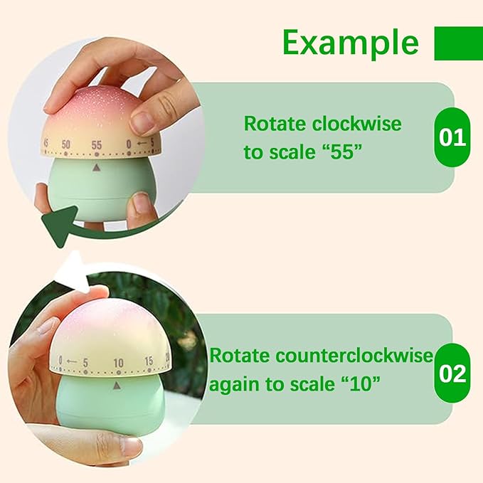 Mechanical Kitchen Timer, Cute Wind Up 60-Minute Manual Countdown for Kids, Classroom, Home, Study and Cooking