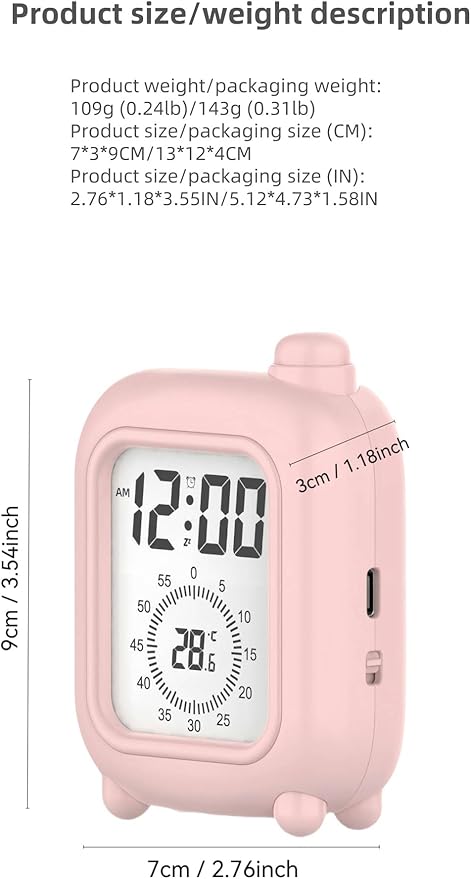 Visual Timer Clock, Digital Alarm Clocks with Temperature Display, Countdown, Date Display, Creative Learning Gifts for Children, Suitable for Gym, Study Rooms, Office and Kitchen