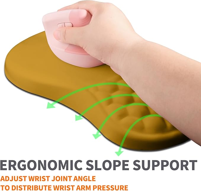 Ergonomic Joint Wrist Support Mouse Pad with Memory Foam Cushion Massage Bump, Carpal Tunnel Pain Relief Mousepad Slope Design for Wrist Rest, 11.8x7.9 in, Goldenrod