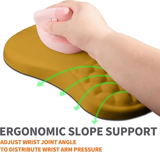 Ergonomic Joint Wrist Support Mouse Pad with Memory Foam Cushion Massage Bump, Carpal Tunnel Pain Relief Mousepad Slope Design for Wrist Rest, 11.8x7.9 in, Goldenrod