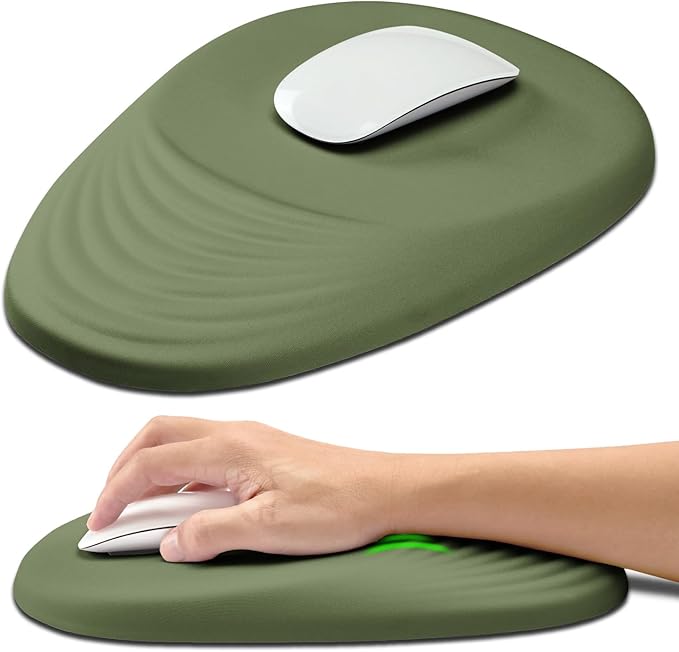 Hokafenle Ergonomic Mouse Pad Wrist Support with Stepped-Wedge Design, Wrist Rest Pain Relief Mousepad Filled with Memory Foam, Carpal Tunnel Mousepad for Wireless Mouse(12x8 inch, Dark Green)