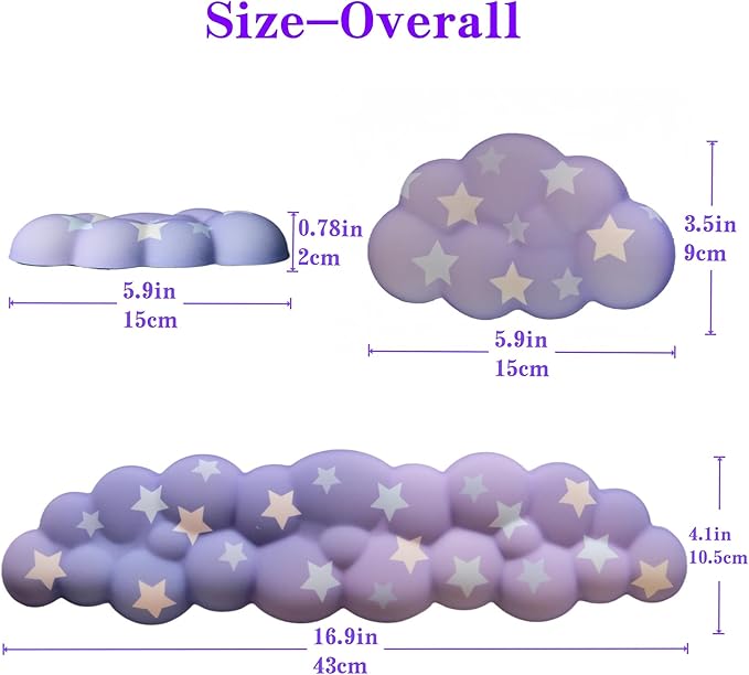 Cloud Wrist Rest Set for Keyboard and Mouse, Includes Cute Coaster, with Computers and Laptops (Gradient Purple Colorful Star Set)