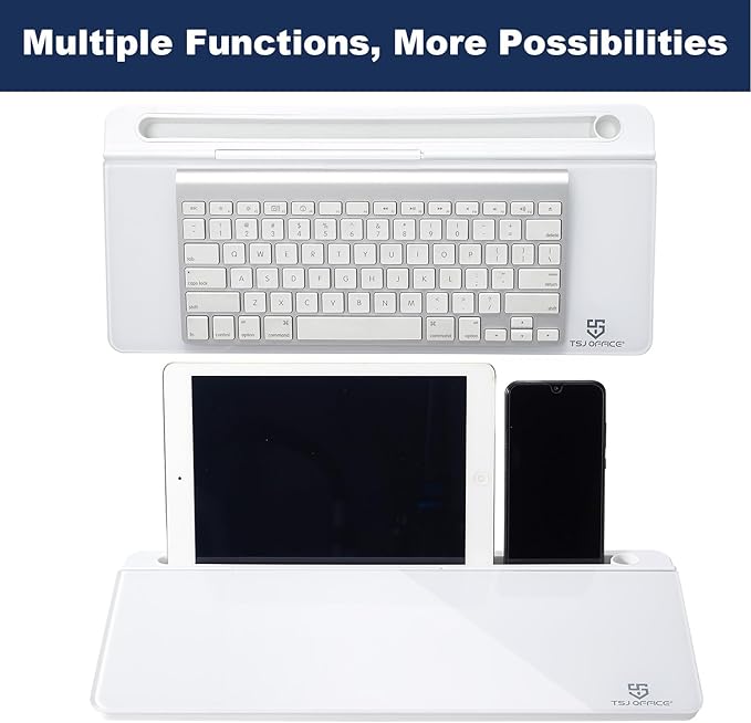 TSJ OFFICE Small Desktop Whiteboard -Glass Dry Erase Board Computer Keyboard Stand White Board Surface Pad with Drawer, Desk Organizers with Accessories for Office, Home, School Supplies