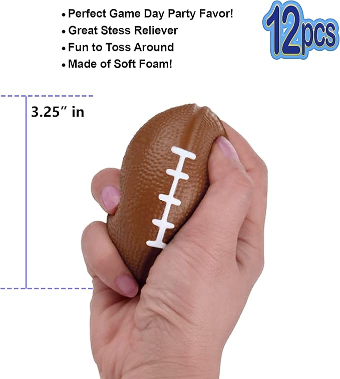 Mini Foam Footballs 12 Pcs Pack | 3.25” Inch Party Favor Balls for Kids | Mini Football Stress Ball Bulk | Toy Sports Little Footballs | Big Game Party Decoration Balls | Small Foam Football for Kids